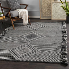 Eaglesham Black&White Flatweave Tassel Wool Rug - Clearance - Ornate Home