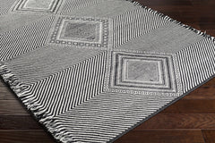 Eaglesham Black&White Flatweave Tassel Wool Rug - Clearance - Ornate Home