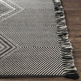 Eaglesham Black&White Flatweave Tassel Wool Rug - Clearance - Ornate Home