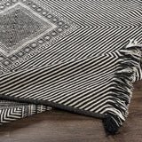 Eaglesham Black&White Flatweave Tassel Wool Rug - Clearance - Ornate Home