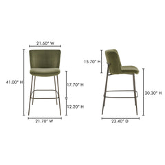 Early Green Bar Stool Faux Mohair - Ornate Home
