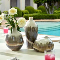 Earthflow Brown/Green/White Glazed Outdoor Vases (Set of 3) - Ornate Home