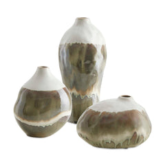 Earthflow Brown/Green/White Glazed Outdoor Vases (Set of 3) - Ornate Home