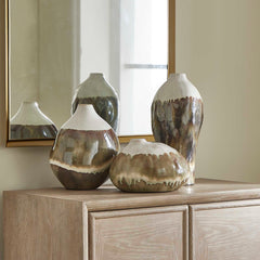 Earthflow Brown/Green/White Glazed Outdoor Vases (Set of 3) - Ornate Home