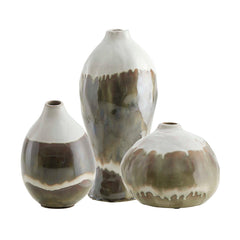 Earthflow Brown/Green/White Glazed Outdoor Vases (Set of 3) - Ornate Home