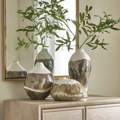 Earthflow Brown/Green/White Glazed Outdoor Vases (Set of 3) - Ornate Home