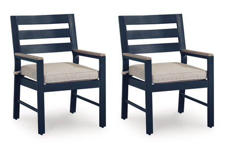 East Beach Navy Blue/Driftwood Arm Chair With Cushion (Set of 2) - Ornate Home