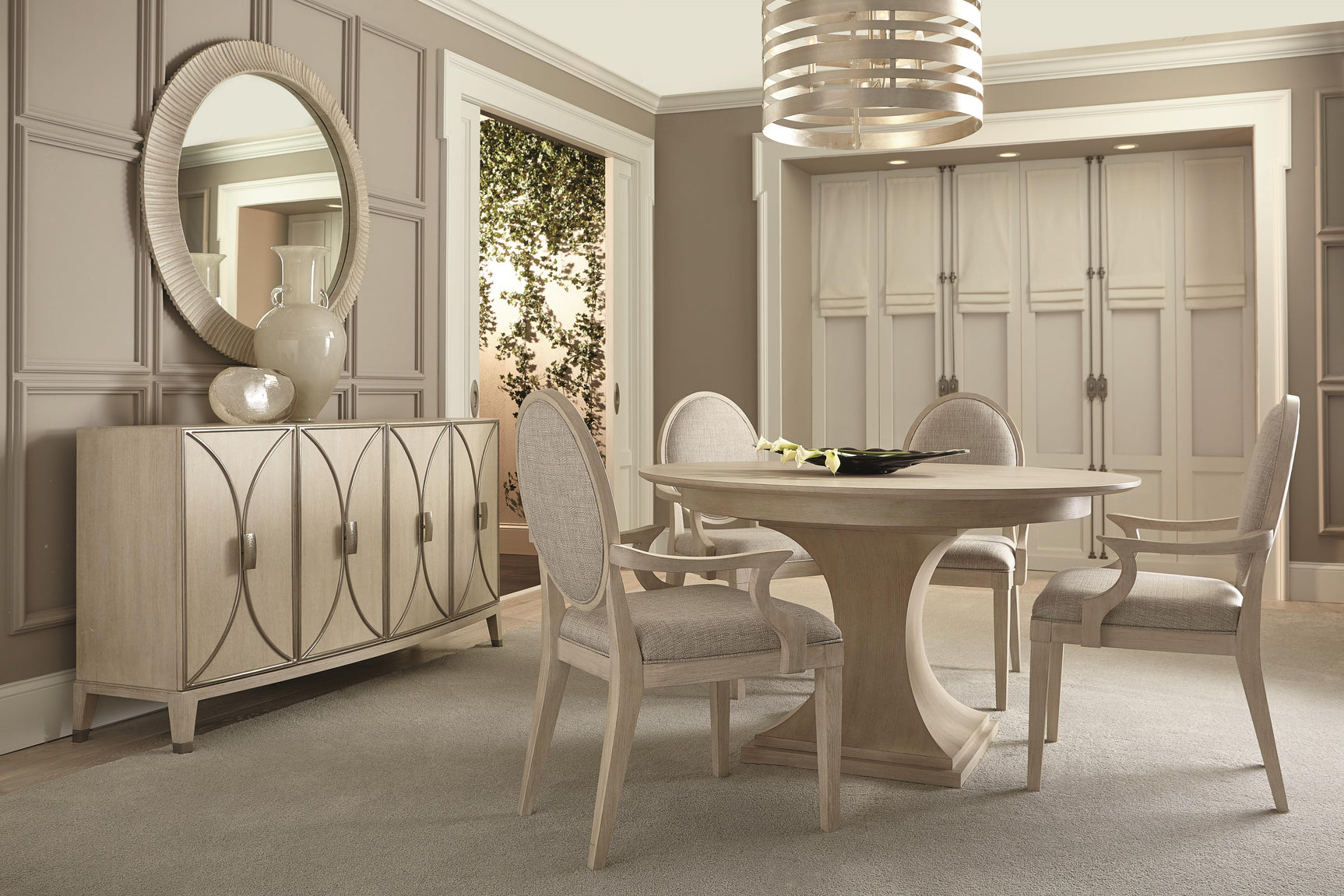 East Hampton Cerused Linen Round Dining Table - Ornate Home