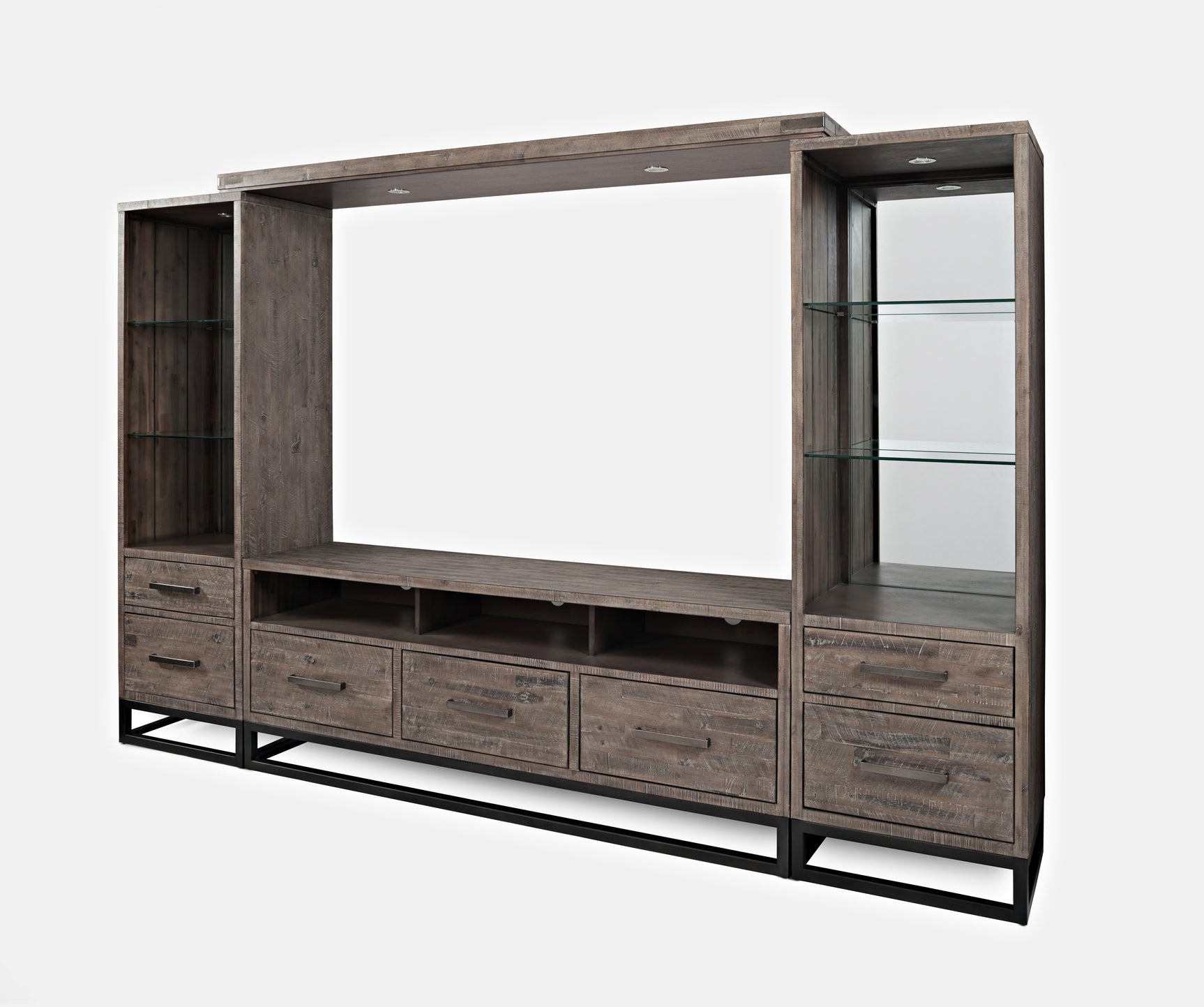 East Hampton Distressed Grey Entertainment Wall - Ornate Home