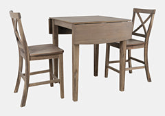Eastern Tides Bisque Dropleaf Counter Dining Table w/ 2 X-Back Stools - Ornate Home