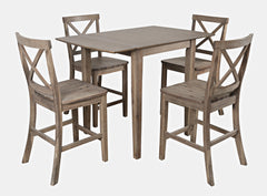 Eastern Tides Bisque Dropleaf Counter Dining Table w/ 4 X-Back Stools - Ornate Home