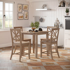 Eastern Tides Bisque Dropleaf Counter Dining Table w/ 4 X-Back Stools - Ornate Home