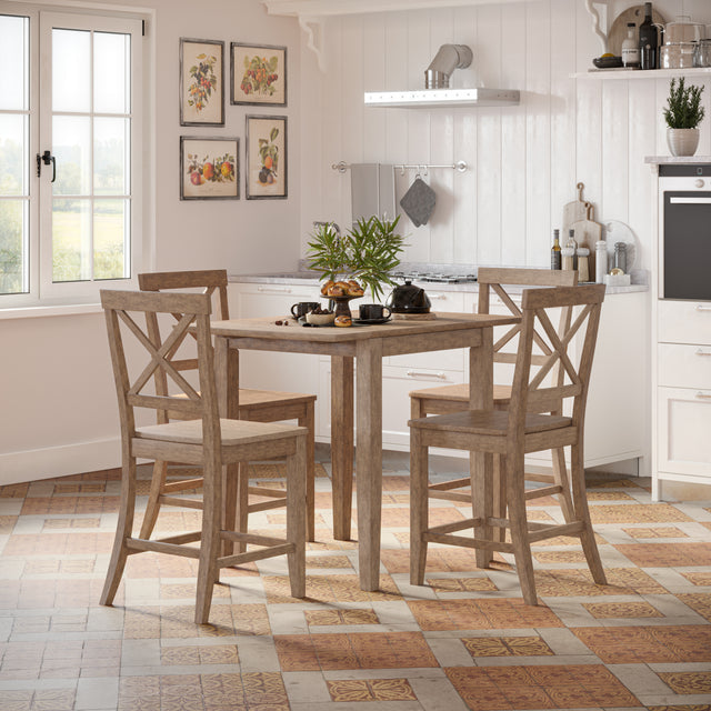 Eastern Tides Bisque Dropleaf Counter Dining Table w/ 4 X-Back Stools - Ornate Home