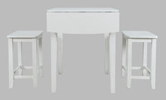 Eastern Tides Blanc Dropleaf Counter Dining Table w/ 2 Backless Stools - Ornate Home