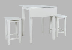 Eastern Tides Blanc Dropleaf Counter Dining Table w/ 2 Backless Stools - Ornate Home