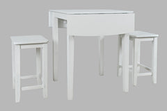 Eastern Tides Blanc Dropleaf Counter Dining Table w/ 2 Backless Stools - Ornate Home