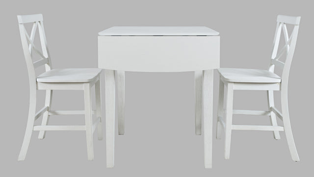 Eastern Tides Blanc Dropleaf Counter Dining Table w/ 2 X-Back Stools - Ornate Home