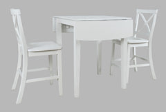 Eastern Tides Blanc Dropleaf Counter Dining Table w/ 2 X-Back Stools - Ornate Home