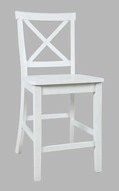 Eastern Tides Blanc Dropleaf Counter Dining Table w/ 4 X-Back Stools - Ornate Home