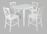 Eastern Tides Blanc Dropleaf Counter Dining Table w/ 4 X-Back Stools - Ornate Home