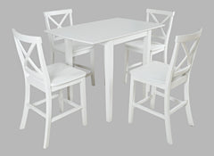 Eastern Tides Blanc Dropleaf Counter Dining Table w/ 4 X-Back Stools - Ornate Home