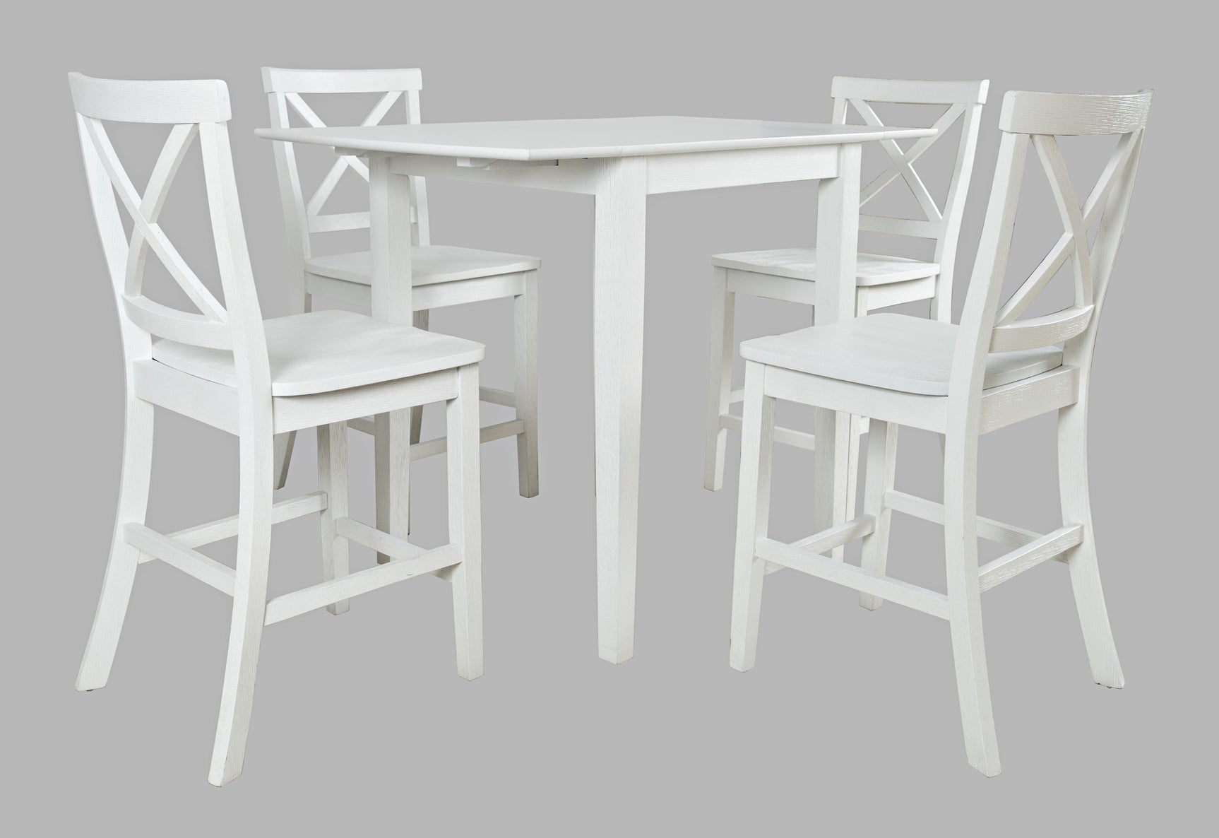 Eastern Tides Blanc Dropleaf Counter Dining Table w/ 4 X-Back Stools - Ornate Home