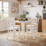 Eastern Tides Blanc Dropleaf Counter Dining Table w/ 4 X-Back Stools - Ornate Home