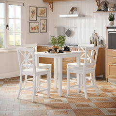 Eastern Tides Blanc Dropleaf Counter Dining Table w/ 4 X-Back Stools - Ornate Home