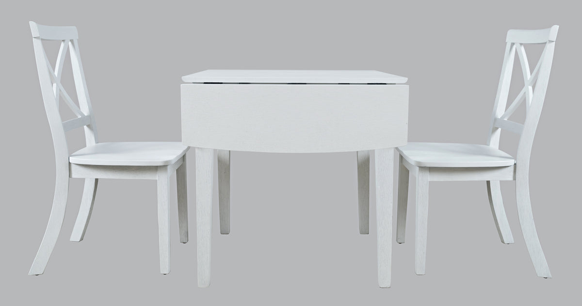 Eastern Tides Blanc Dropleaf Dining Table w/ 2 X-Back Chairs - Ornate Home