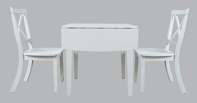 Eastern Tides Blanc Dropleaf Dining Table w/ 2 X-Back Chairs - Ornate Home