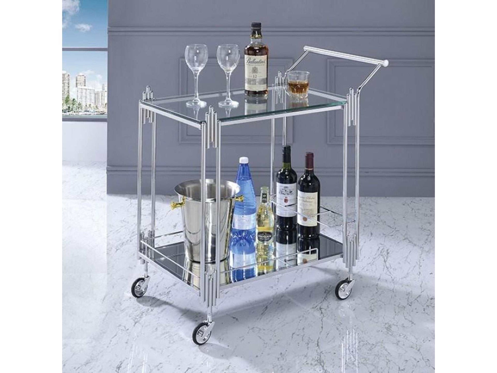 Ebba Chrome Metal Serving Cart - Ornate Home