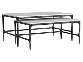 Ebby White 2-piece Genuine Marble Top Nesting Coffee Tables - Ornate Home