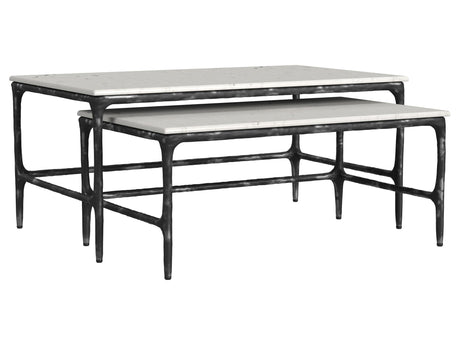 Ebby White 2-piece Genuine Marble Top Nesting Coffee Tables - Ornate Home