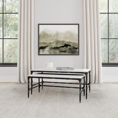 Ebby White 2-piece Genuine Marble Top Nesting Coffee Tables - Ornate Home