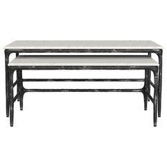 Ebby White 2-piece Genuine Marble Top Nesting Coffee Tables - Ornate Home