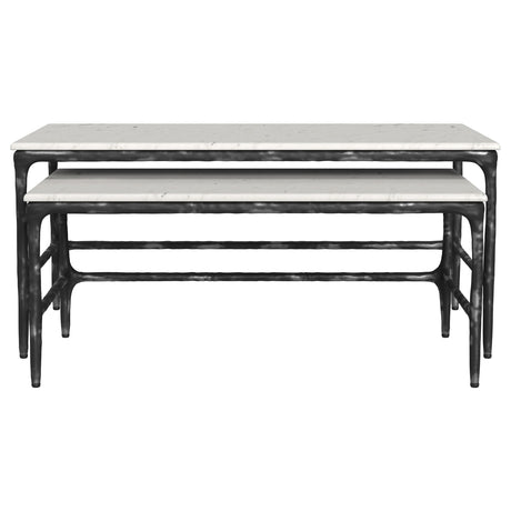 Ebby White 2-piece Genuine Marble Top Nesting Coffee Tables - Ornate Home