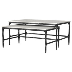 Ebby White 2-piece Genuine Marble Top Nesting Coffee Tables - Ornate Home