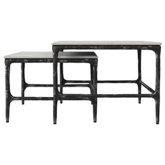 Ebby White 2-piece Genuine Marble Top Nesting Coffee Tables - Ornate Home