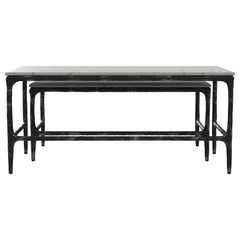 Ebby White 2-piece Genuine Marble Top Nesting Coffee Tables - Ornate Home