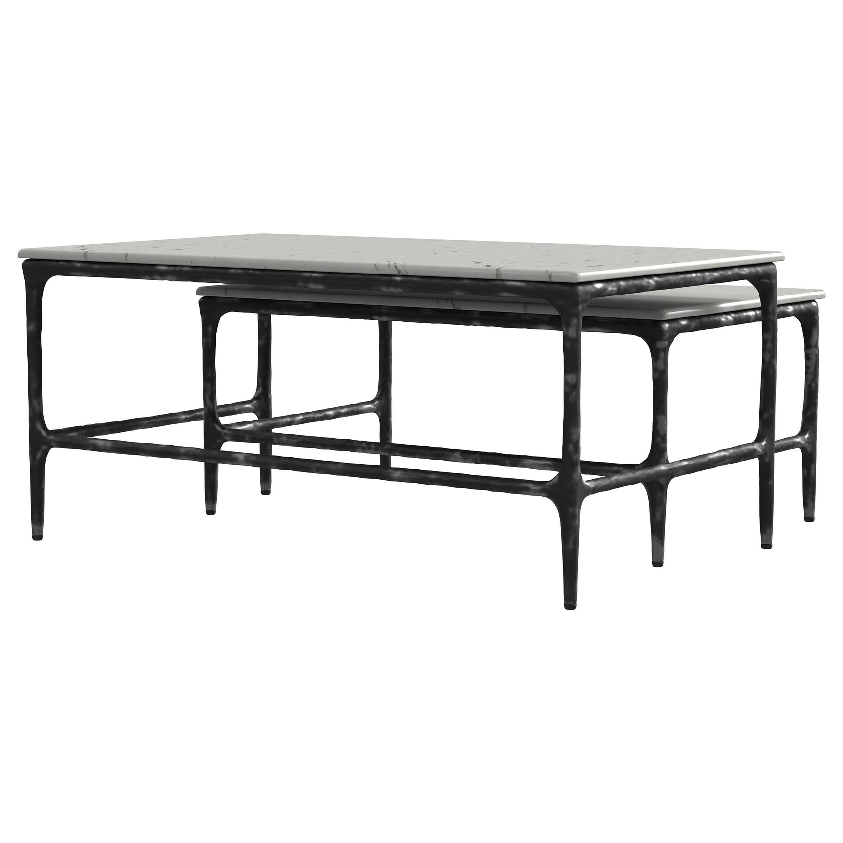 Ebby White 2-piece Genuine Marble Top Nesting Coffee Tables - Ornate Home