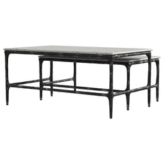 Ebby White 2-piece Genuine Marble Top Nesting Coffee Tables - Ornate Home