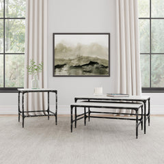 Ebby White 2-piece Genuine Marble Top Nesting Coffee Tables - Ornate Home