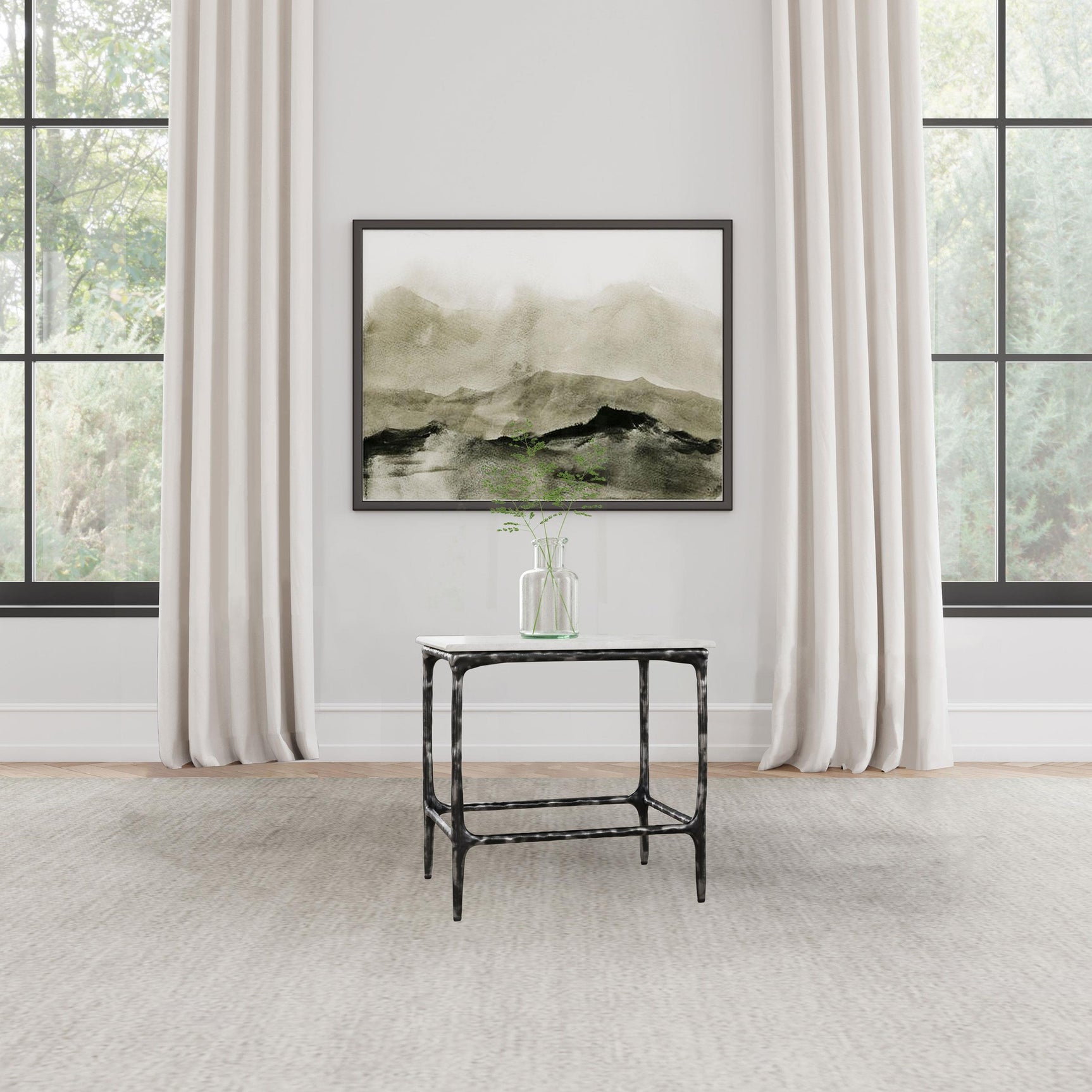 Ebby White Square Genuine Marble Top Metal End Table - Ornate Home