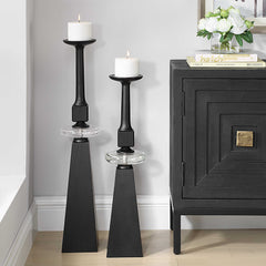 Ebon Glow Black Floor Candleholders (Set of 2) - Ornate Home