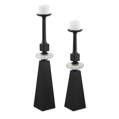 Ebon Glow Black Floor Candleholders (Set of 2) - Ornate Home