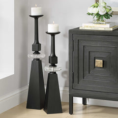 Ebon Glow Black Floor Candleholders (Set of 2) - Ornate Home