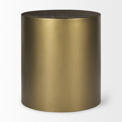 Eclipse Antiqued Brass/Dark Brown Metal Drum Base End/Side Table