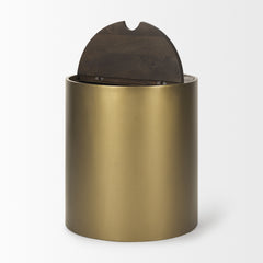 Eclipse Antiqued Brass/Dark Brown Metal Drum Base End/Side Table