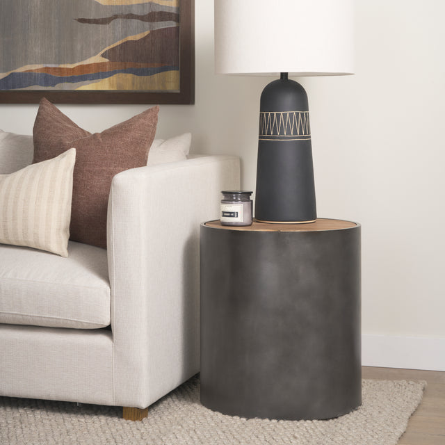 Eclipse Gunmetal Gray/Brown Drum Base End/Side Table - Ornate Home