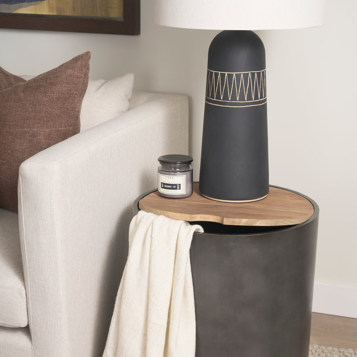 Eclipse Gunmetal Gray/Brown Drum Base End/Side Table - Ornate Home